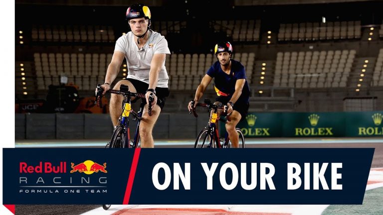 Verstapens un Rikjardo ar velosipēdiem caur Abū Dabī GP trasi