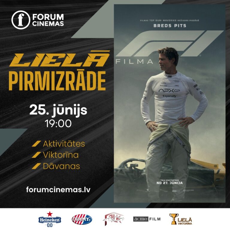Forum Cinemas aicina uz elpu aizraujošās filmas “F1” pirmizrādi Forum Cinemas aicina uz elpu aizraujošās filmas “F1” pirmizrādi